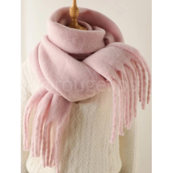 Baby Pink Wide Shawl Scarf With Tassels Fuzzy Knit - Picture 10 of 16